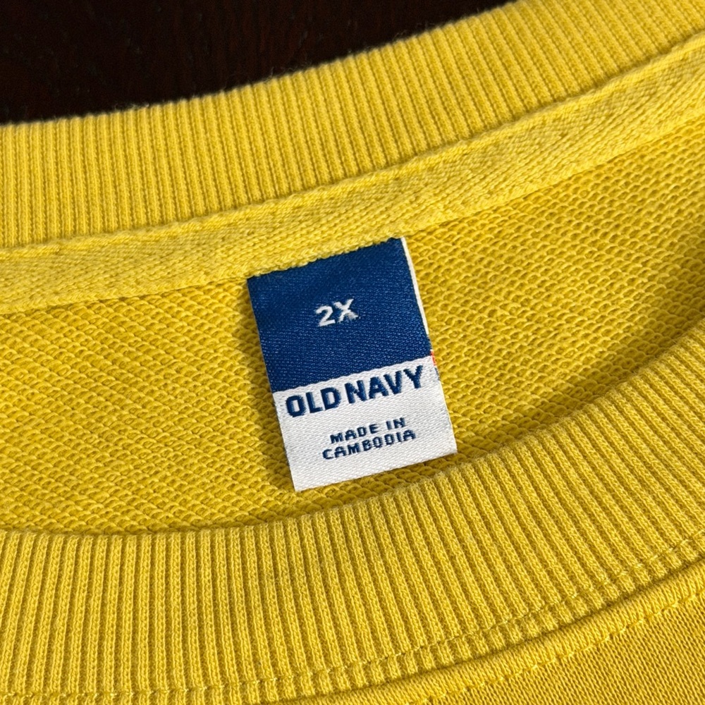 Old Navy 2X Mustard Yellow Good Vibes Crew Long Sleeve Pullover Sweatshirt - Picture 7 of 10